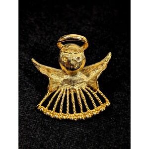 Vintage Gold Tone Brushed Texture Angel Open Metal Work Brooch Pin | Figural‎